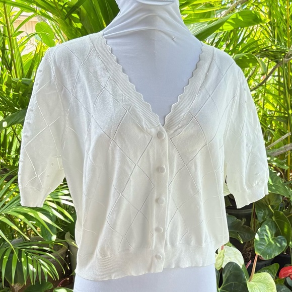 Grace Karin White Fitted Button Down Shirt cropped cardigan - Picture 4 of 7